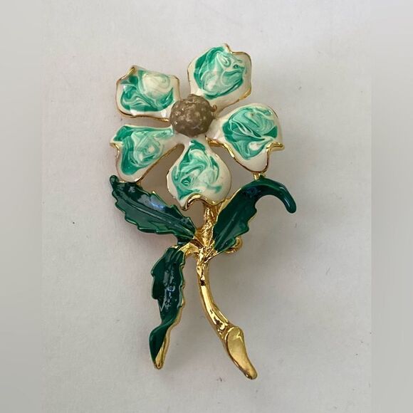 Vintage Enamel Flower Pin 80’s - Picture 1 of 3